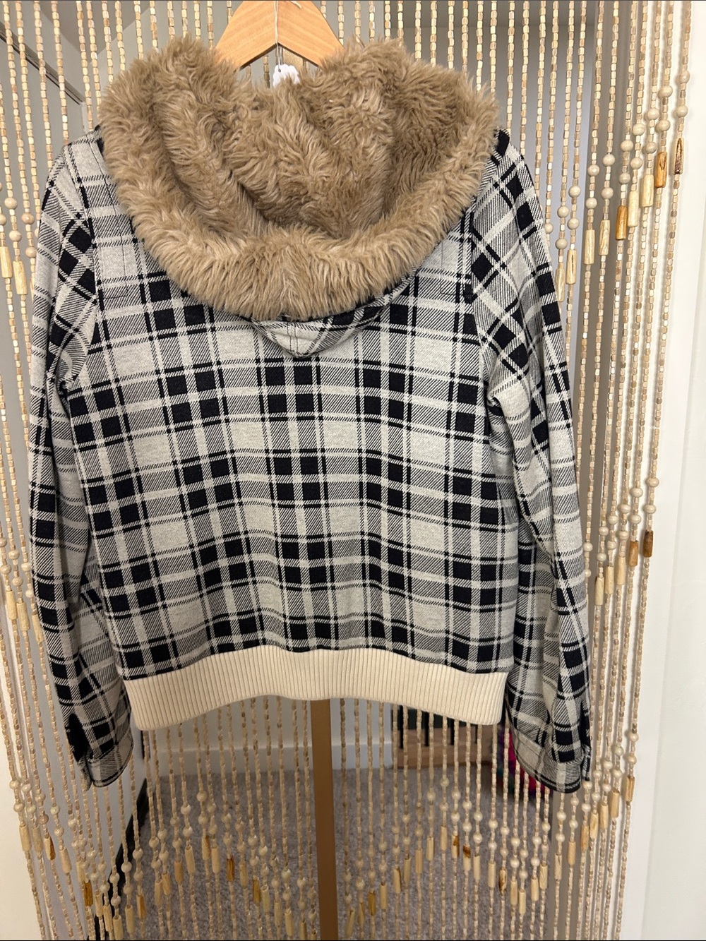 Marc by Marc Jacobs Plaid Coat with Faux Fur Hood Size L - Picture 6 of 7